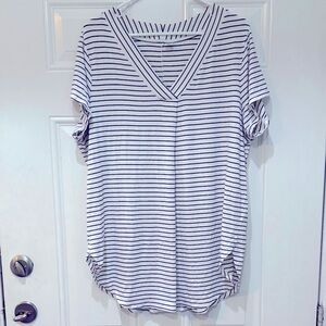 Old Navy Navy and White Striped V-Neck Tee